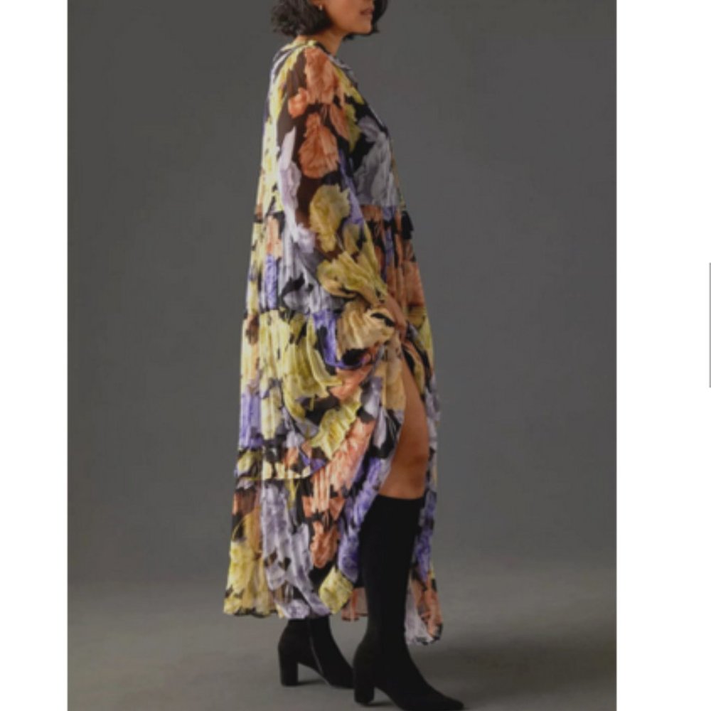 Anthropologie 2X NWT The Marais Printed Chiffon Maxi Dress Purple Floral New - Picture 3 of 9